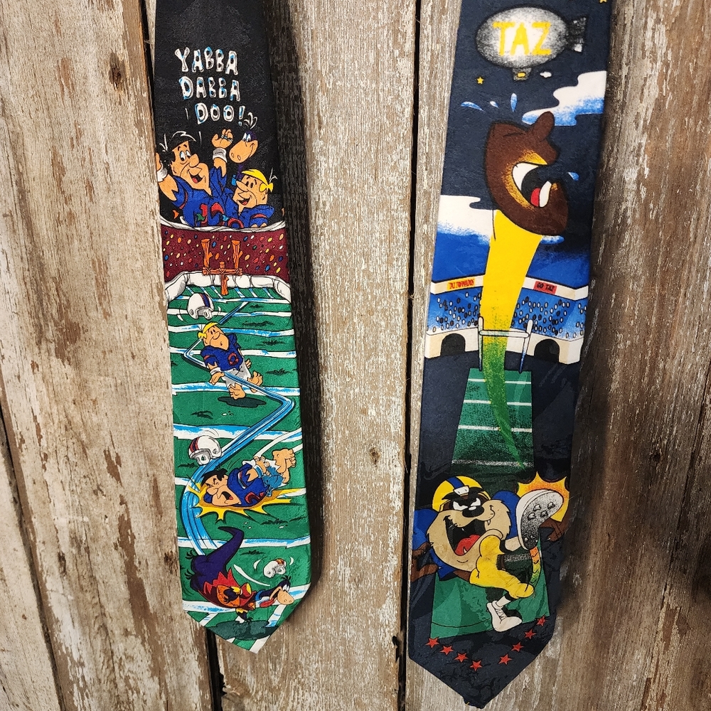 Looney tunes and Flintstones vintage 90s football tie lot